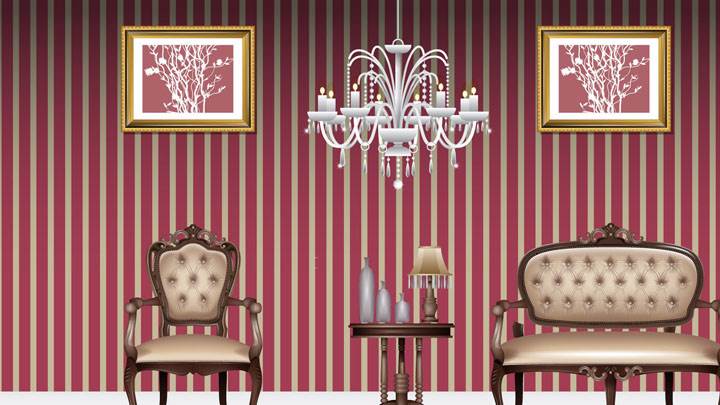 Pink Lining Background And Chairs With Table